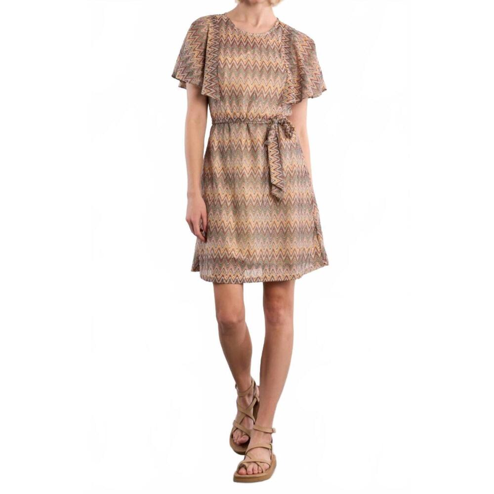 NEW LILI SIDONIO women's chevron dress in beige